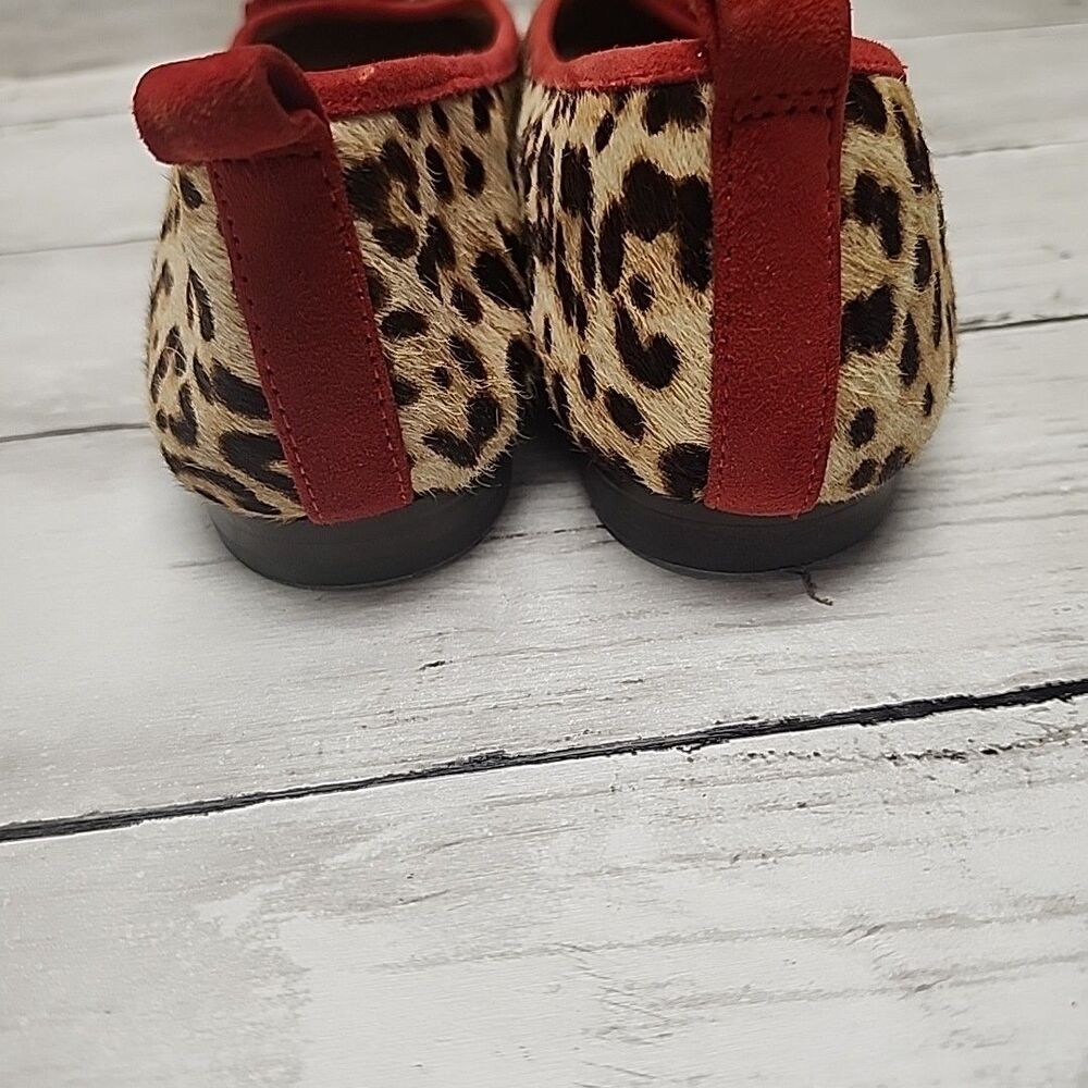 J. McLAUGHLIN Anastasia Leopard Calf Hair Ballet Flats Red Trim Sz 7.5 - Picture 5 of 12